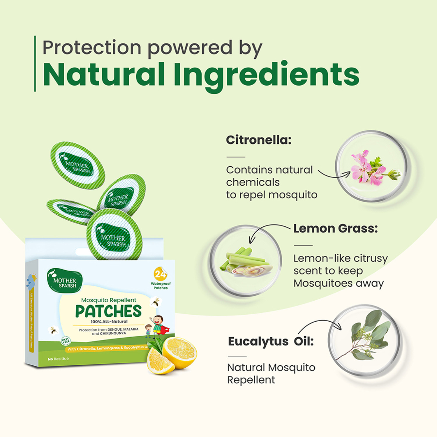 Image of Mother Sparsh 100% Natural Mosquito Repellent Patches for Babies, Protects from Dengue,Malaria