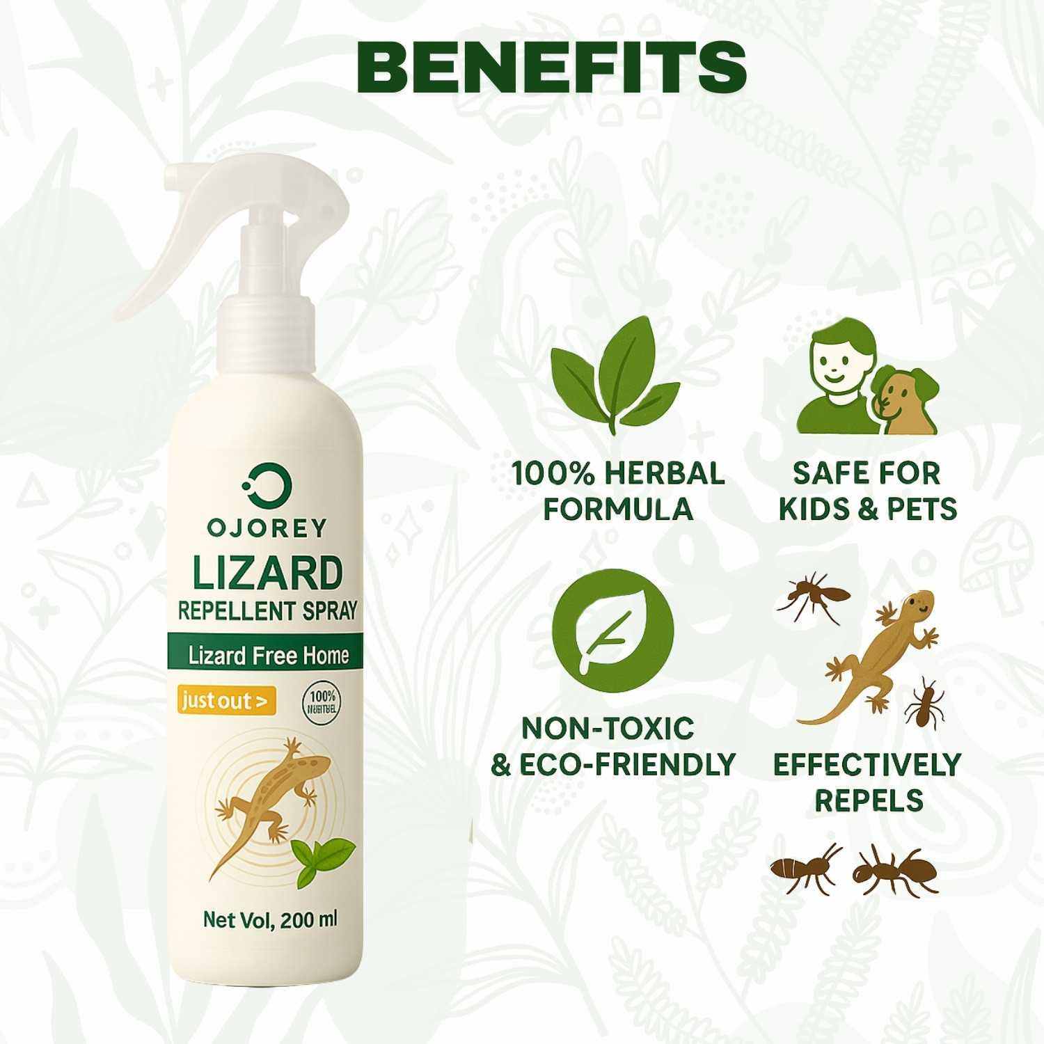 Image of OJOREY Lizard Repellent Spray Non-Toxic 100% Herbal Safe for Home Kids Pets
