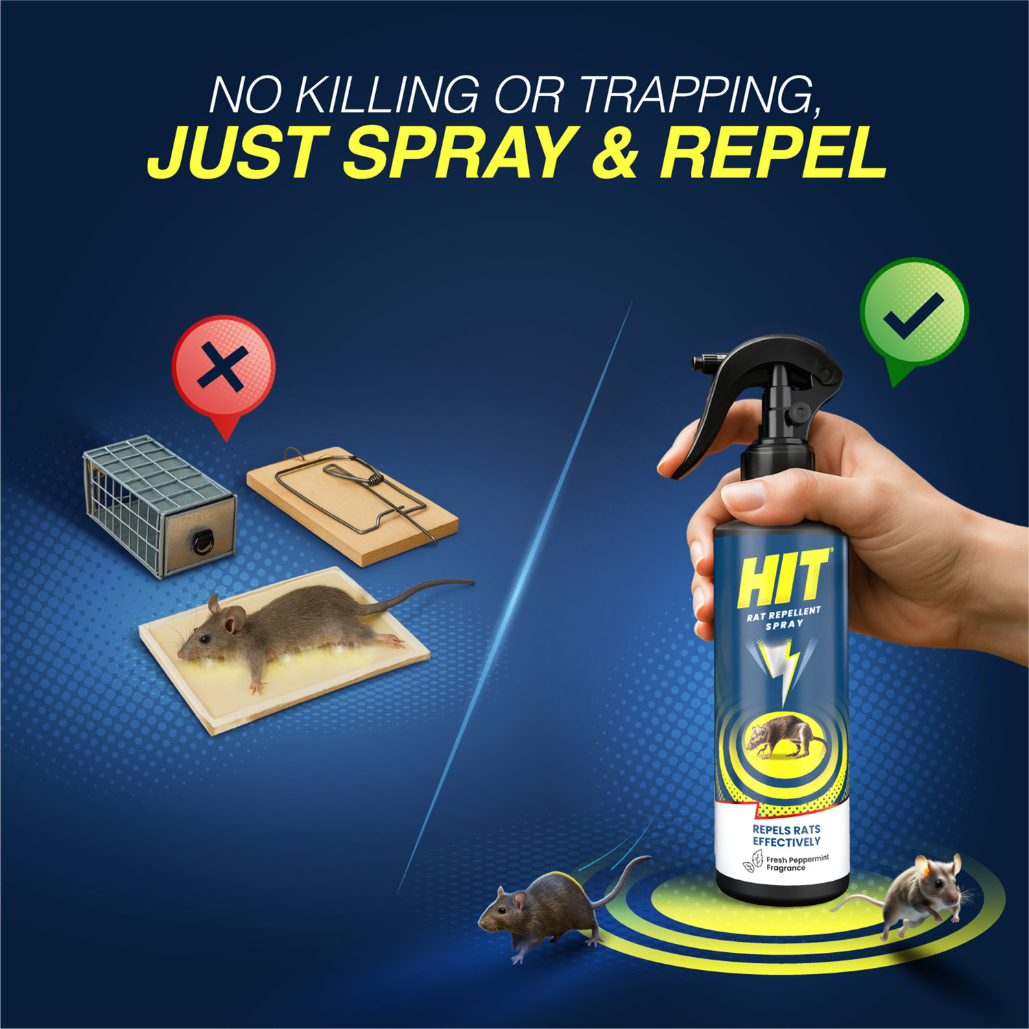 Image of Hit Rat Repellent Spray for Home & Car | No Traps, Poison or Killing | Natural Blend