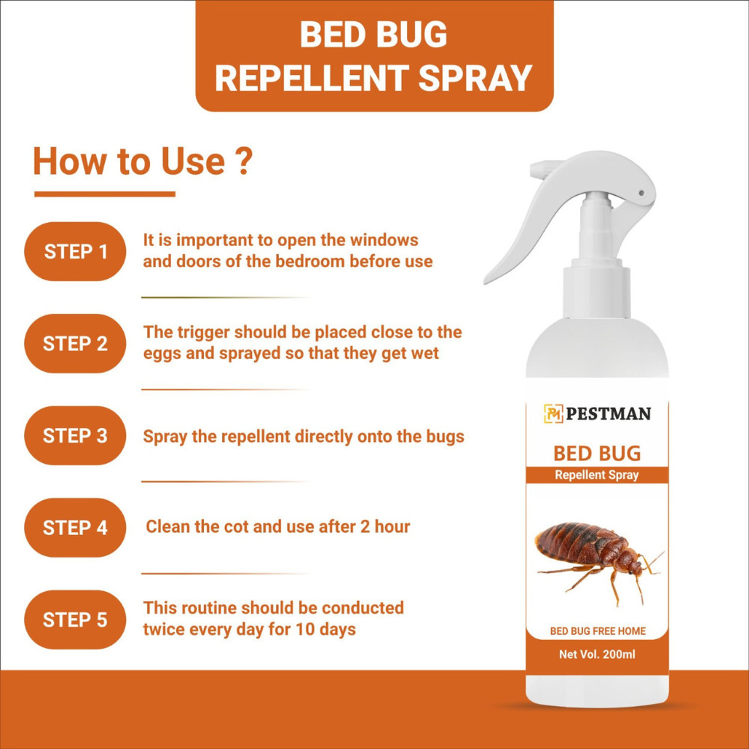 Image of pestmen Bed Bug Repellent Spray For Home, Natural, Non-Toxic, 100% Herbal & Effective