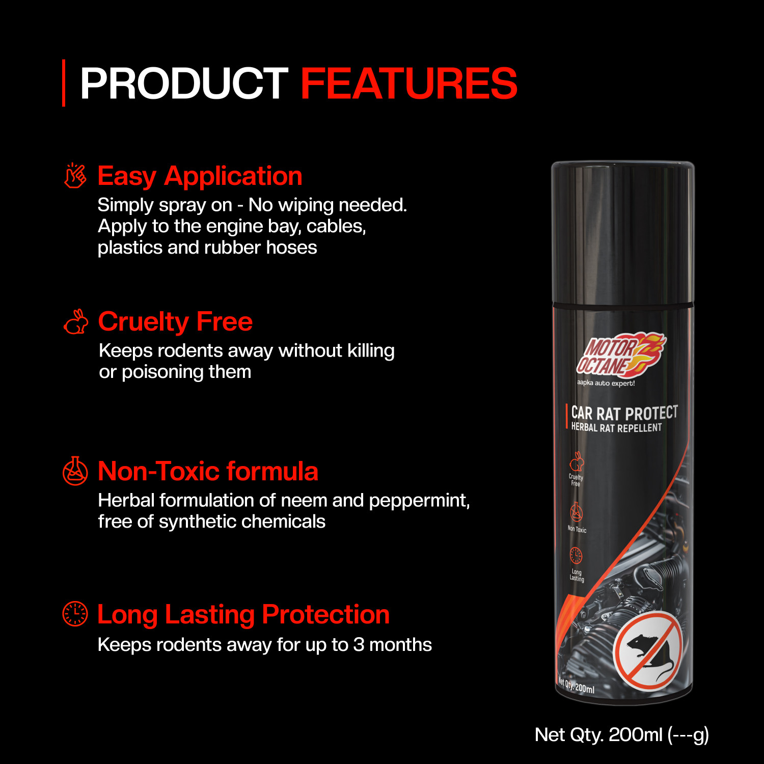 Image of MOTOROCTANE Car Rat Protect Spray for Engine Bay, Cables & Rubber Hoses, Electrical Wiring