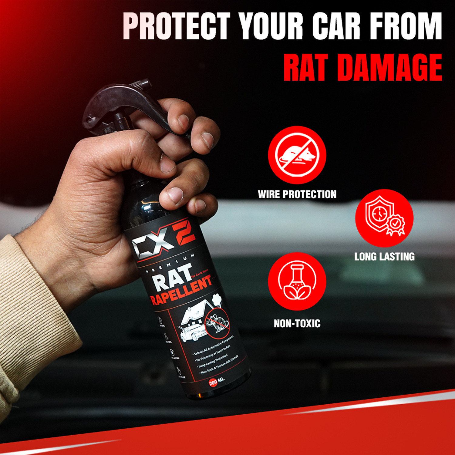 Image of CX2 Powerful Rat Repellent Spray for Car and Bike | Non-Toxic Rat Rodent Spray