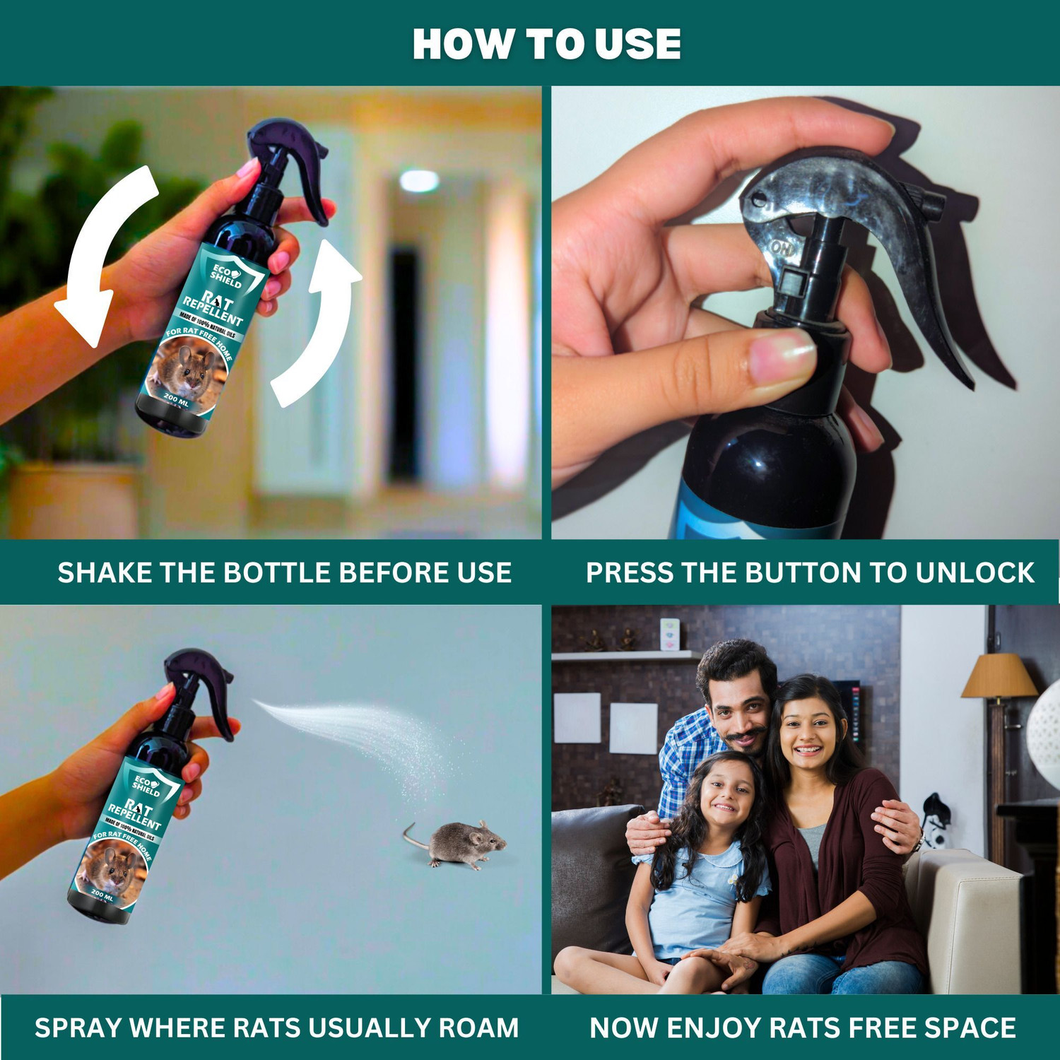 Image of Eco shield Rat Repellent Spray for Car & Home | 30 days Protection | Safe for all