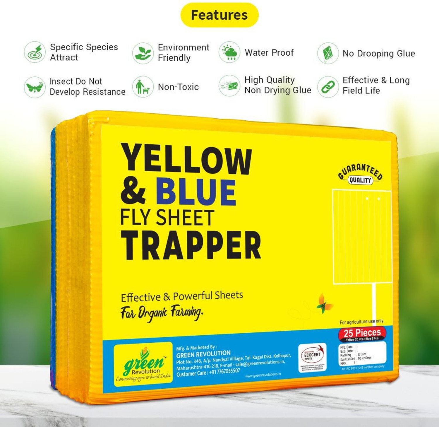 Image of Green Revolution New Sticky Trap Size 150mm * 200mm, Useful For Agri, Garden and Farms.