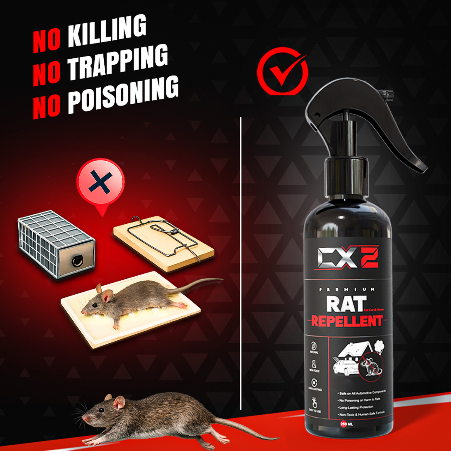 Image of CX2 Powerful Rat Repellent Spray for Car and Bike | Non-Toxic Rat Rodent Spray