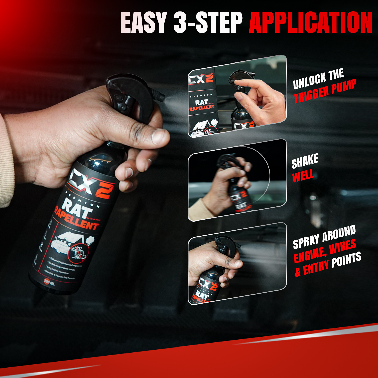 Image of CX2 Powerful Rat Repellent Spray for Car and Bike | Non-Toxic Rat Rodent Spray