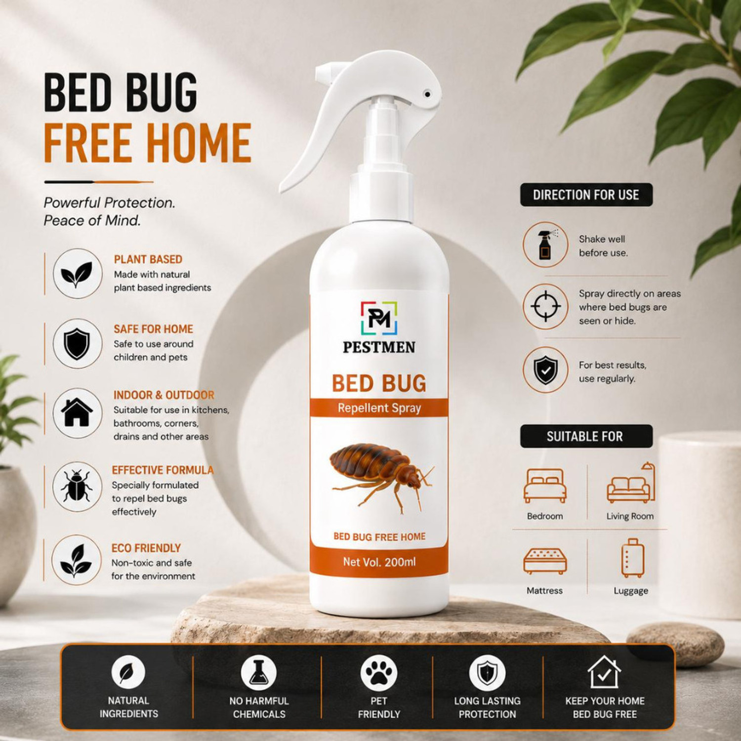 Image of pestmen Bed Bug Repellent Spray For Home, Natural, Non-Toxic, 100% Herbal & Effective