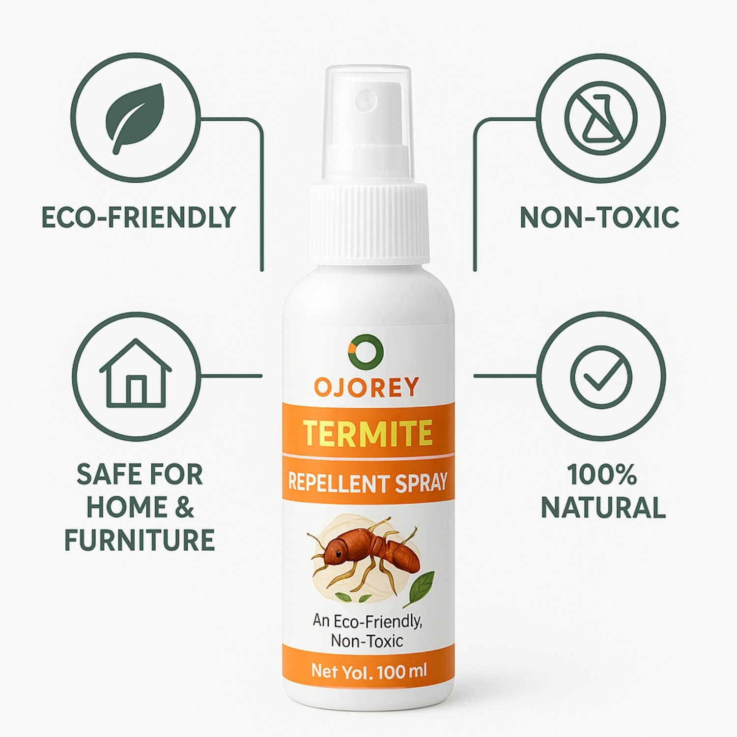 Image of OJOREY Termite Repellent Spray Non-Toxic 100% Herbal Safe for Home Kids Pets