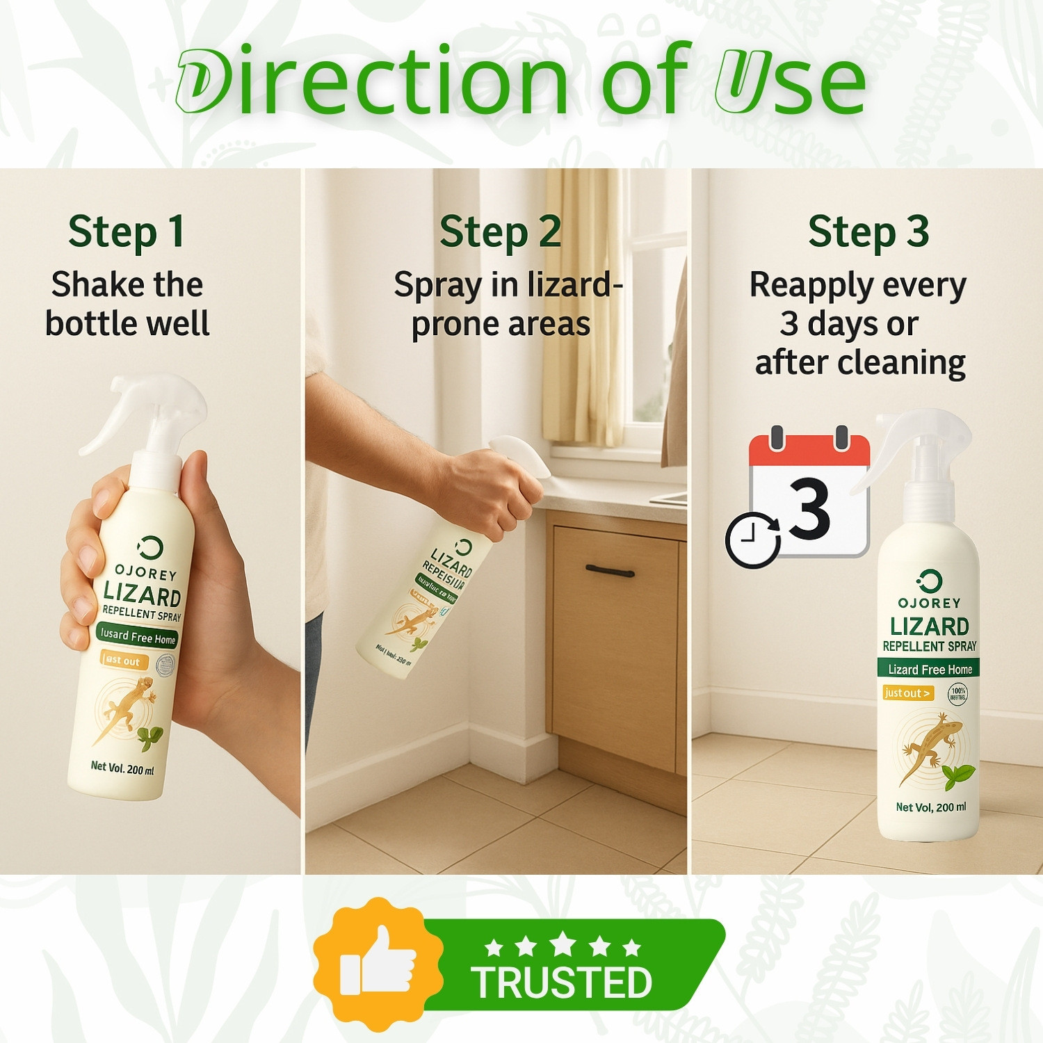 Image of OJOREY Lizard Repellent Spray Non-Toxic 100% Herbal Safe for Home Kids Pets