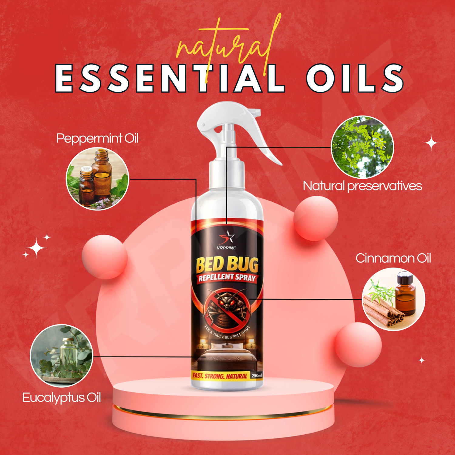 Image of VRPRIME Bed Bug Repellent Spray | Natural Essential Oil Formula for Home & Bedroom (250 ml)