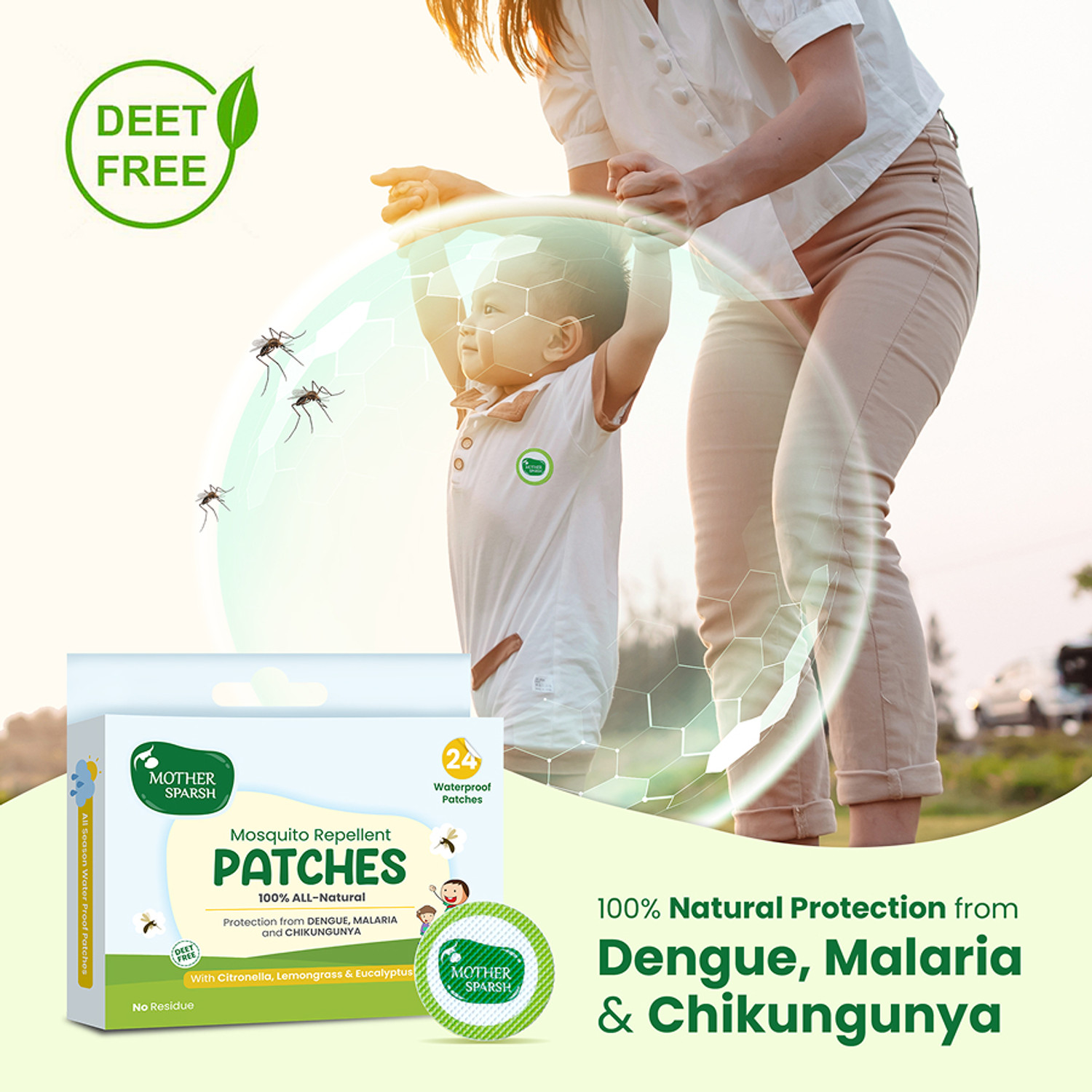 Image of Mother Sparsh 100% Natural Mosquito Repellent Patches for Babies, Protects from Dengue,Malaria
