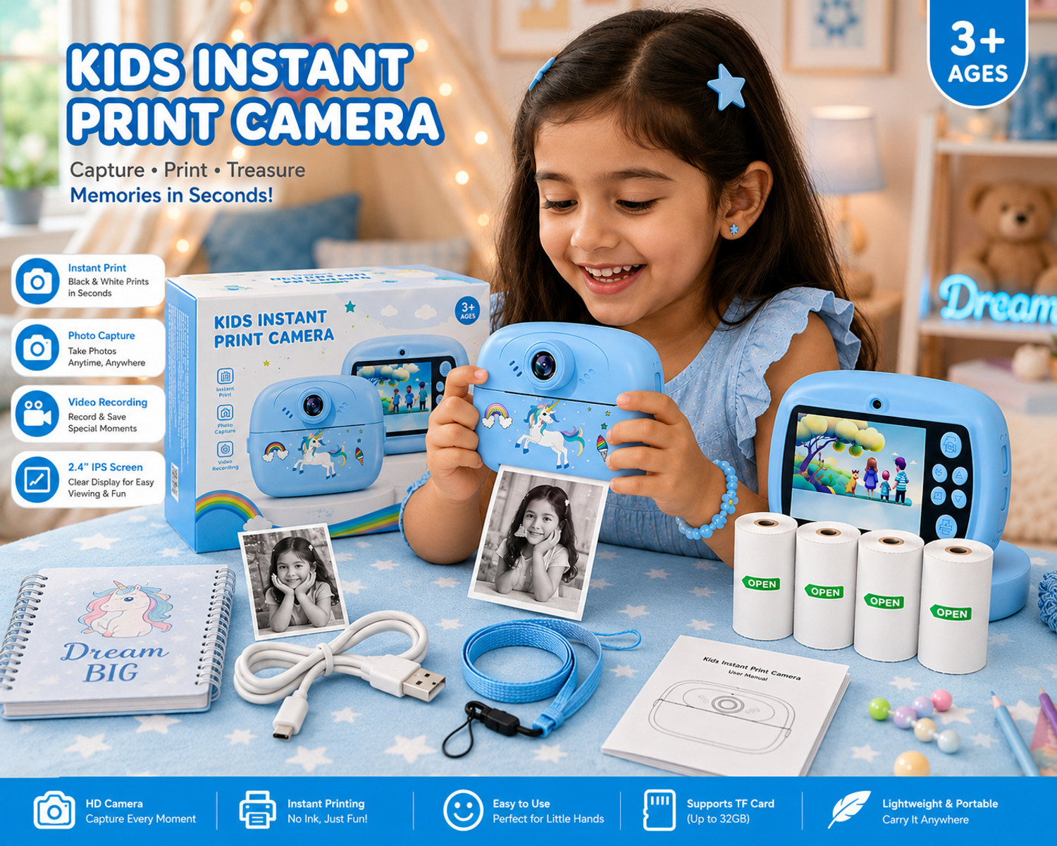 Image of Zuigo DIY instant photo printer cemera Instant Photo Printer Camera for Kids, Boys & Girls BLUE colour - Instant Camera
