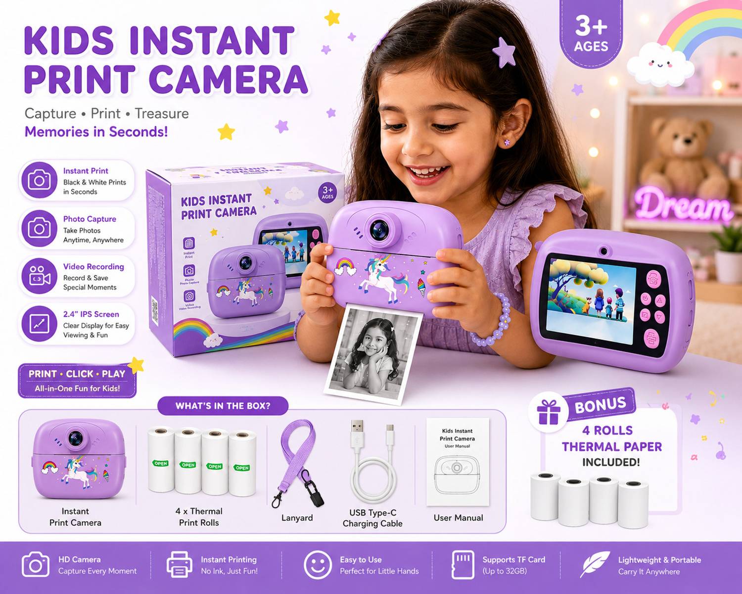 LIVORA Kids Instant Print Camera with Dual HD Lens - Image 5