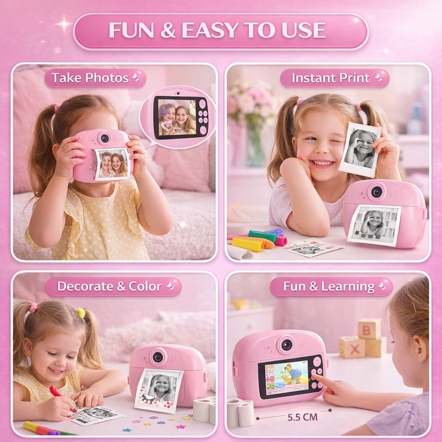 Image of LIVORA Kids Instant Print Camera Instant Photo Print Camera for Kids with Dual HD lens & Video Recording Instant Camera