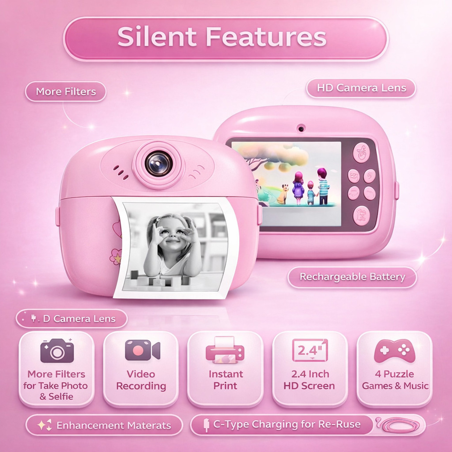Image of LIVORA Kids Instant Print Camera Instant Photo Print Camera for Kids with Dual HD lens & Video Recording Instant Camera