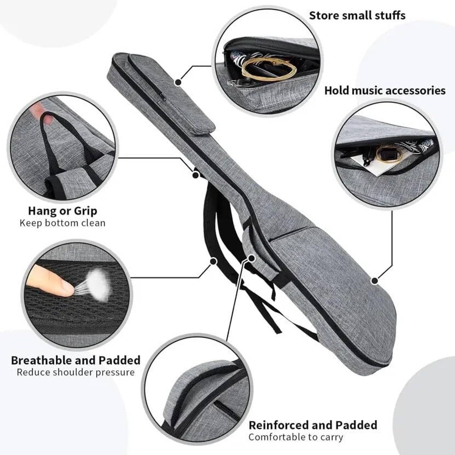 SPEHUB 48 Inch Electric Bass Guitar Bag, Grey - Image 3