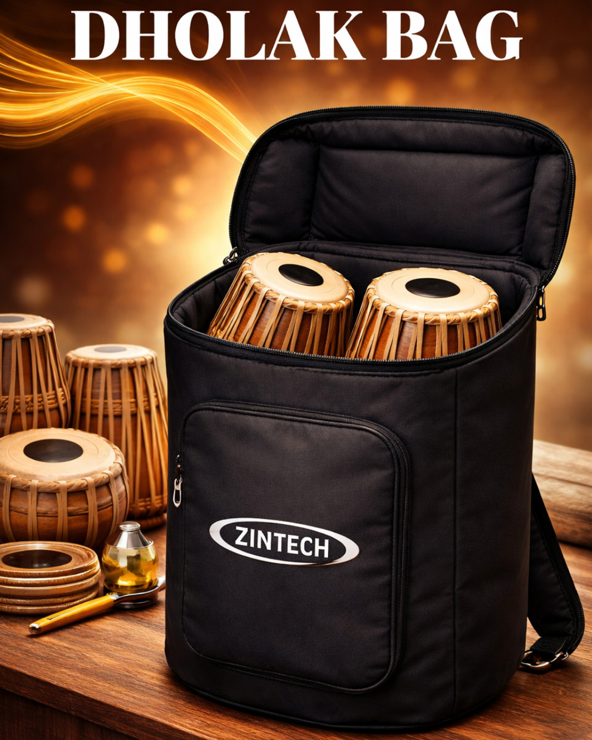 Image of Zintech Dholak Bag - Padded Protective Soft Case with Strong Zipper and Shoulder Strap Drum Bag