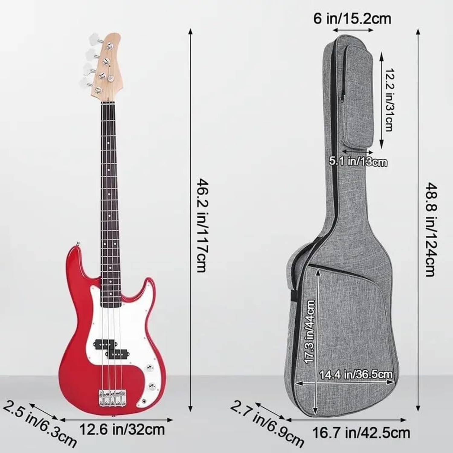 SPEHUB 48 Inch Electric Bass Guitar Bag, Grey - Image 4