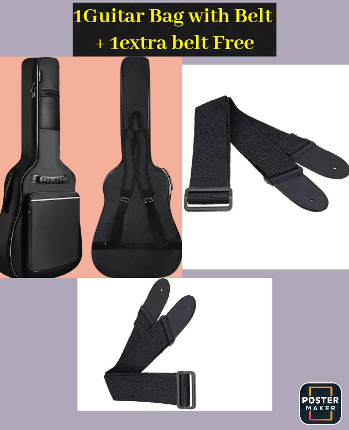 BEEATWAVE HUB Acoustic Guitar Bag WITH GUITAR BELT AND ONE BELT FREE Guitar Bag