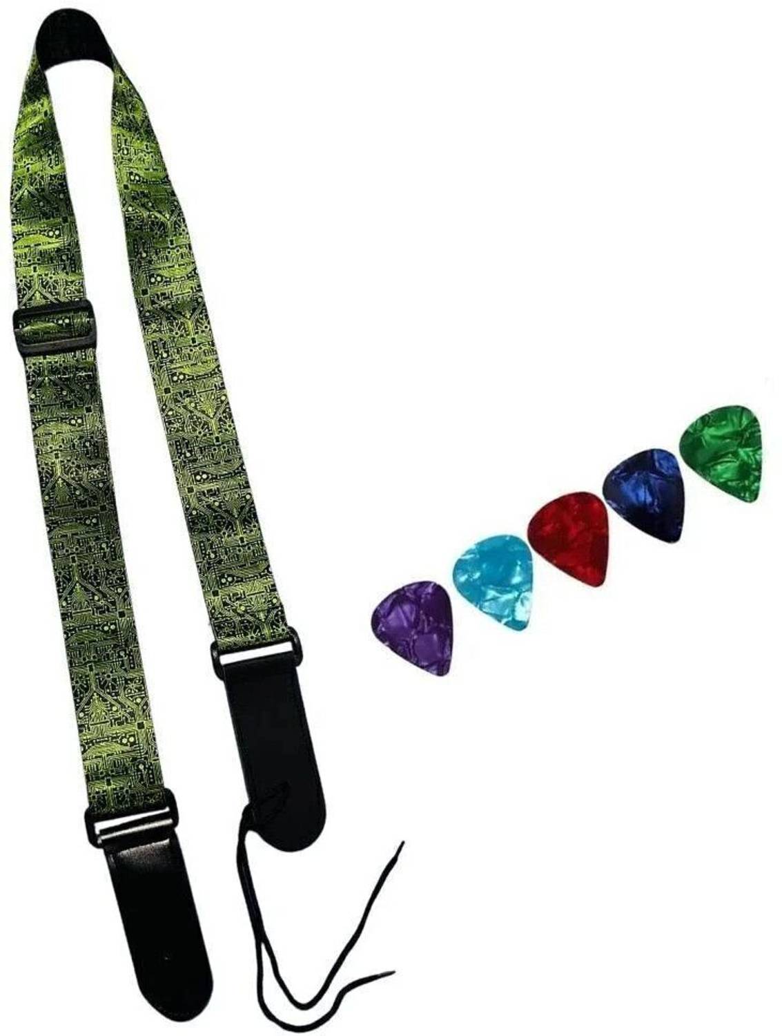 AMG Music Acoustic Guitar Belt with Picks , Adjustable Guitar Strap with PU Leather Ends Nylon, Polyester Strap