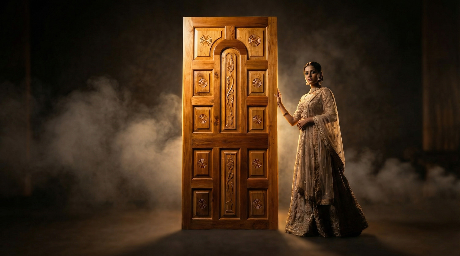 Image of La Furniture door for home CNC Computer Design doors 12 Pannel Mahogany Wooden Door Palla Interior Door