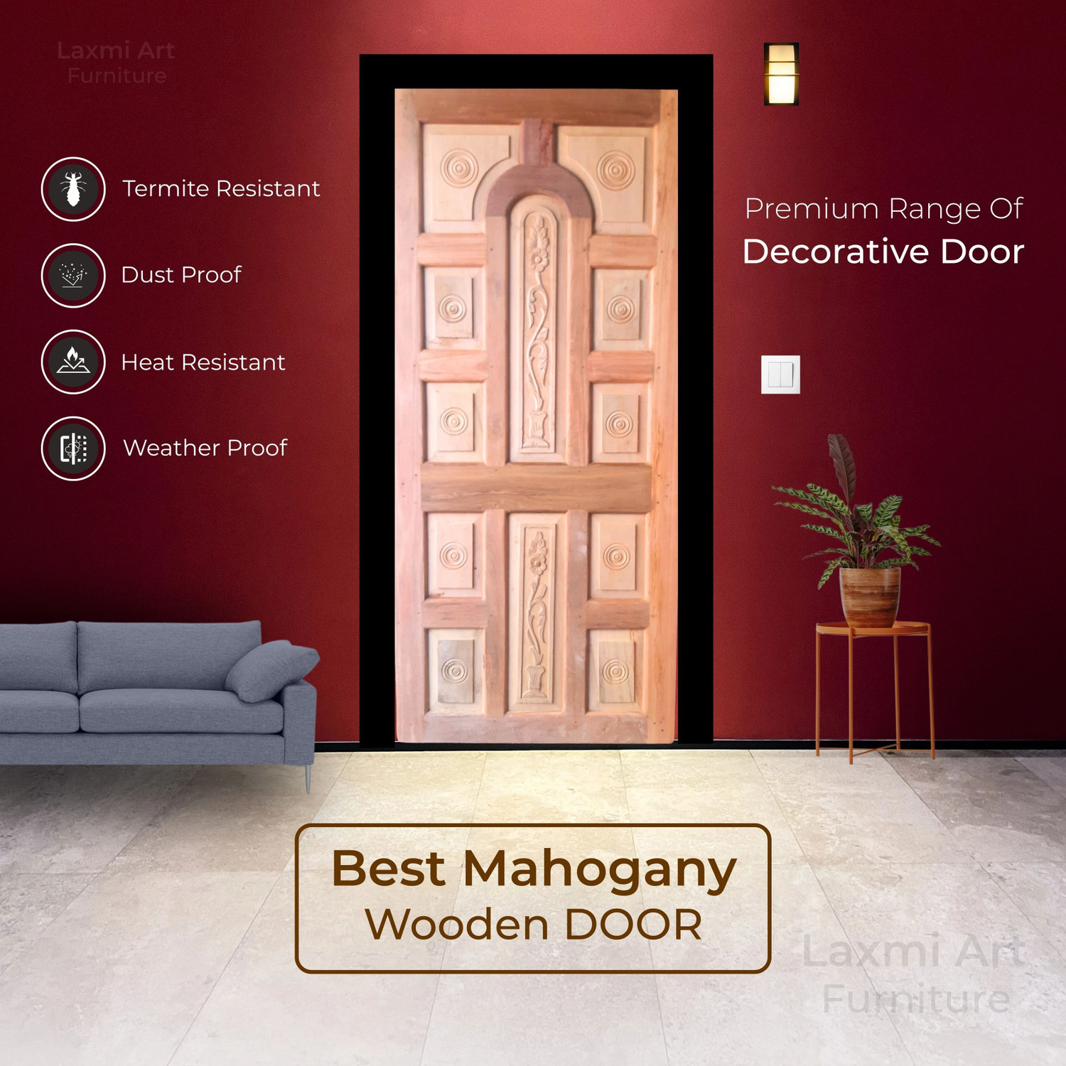 Image of La Furniture door for home CNC Computer Design doors 12 Pannel Mahogany Wooden Door Palla Interior Door