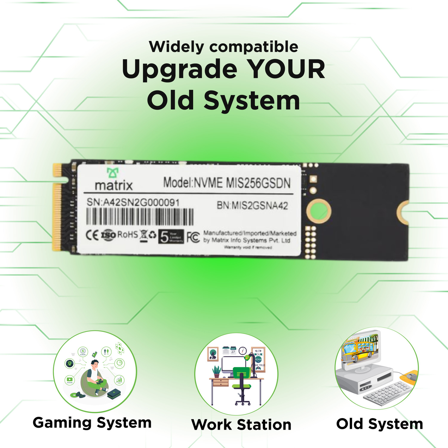 Image of MATRIX NVME SOLID STATE DRIVE 256 GB Desktop, Laptop, All in One PC's Black PCIe NVMe Internal Solid State Drive (SSD) (XS00NVME256)