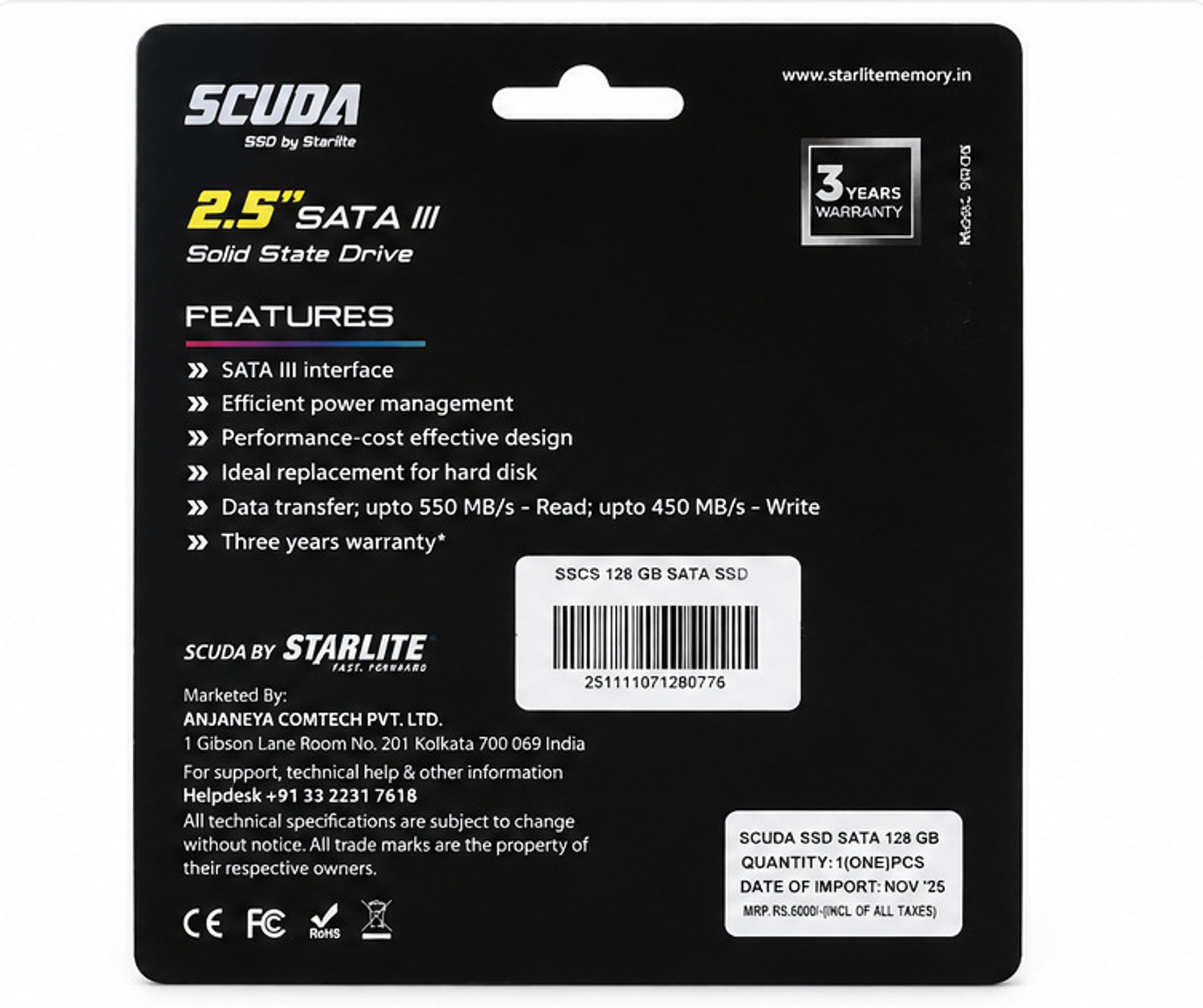 Image of scuda 10X FASTER SSD 128 GB All in One PC's, Desktop, Laptop, Network Attached Storage, Servers, Surveillance Systems Black SATA III Internal Solid State Drive (SSD) (2.5 inch SATA 128GB)