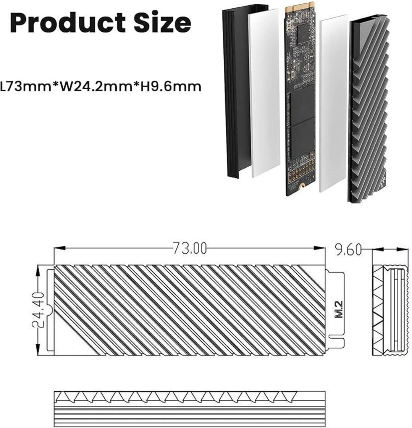 Image of ELEPHANTBOAT N /A 0 GB Desktop Grey M.2 Internal Solid State Drive (SSD) (M2 SSD Heatsink Aluminum Cooler)