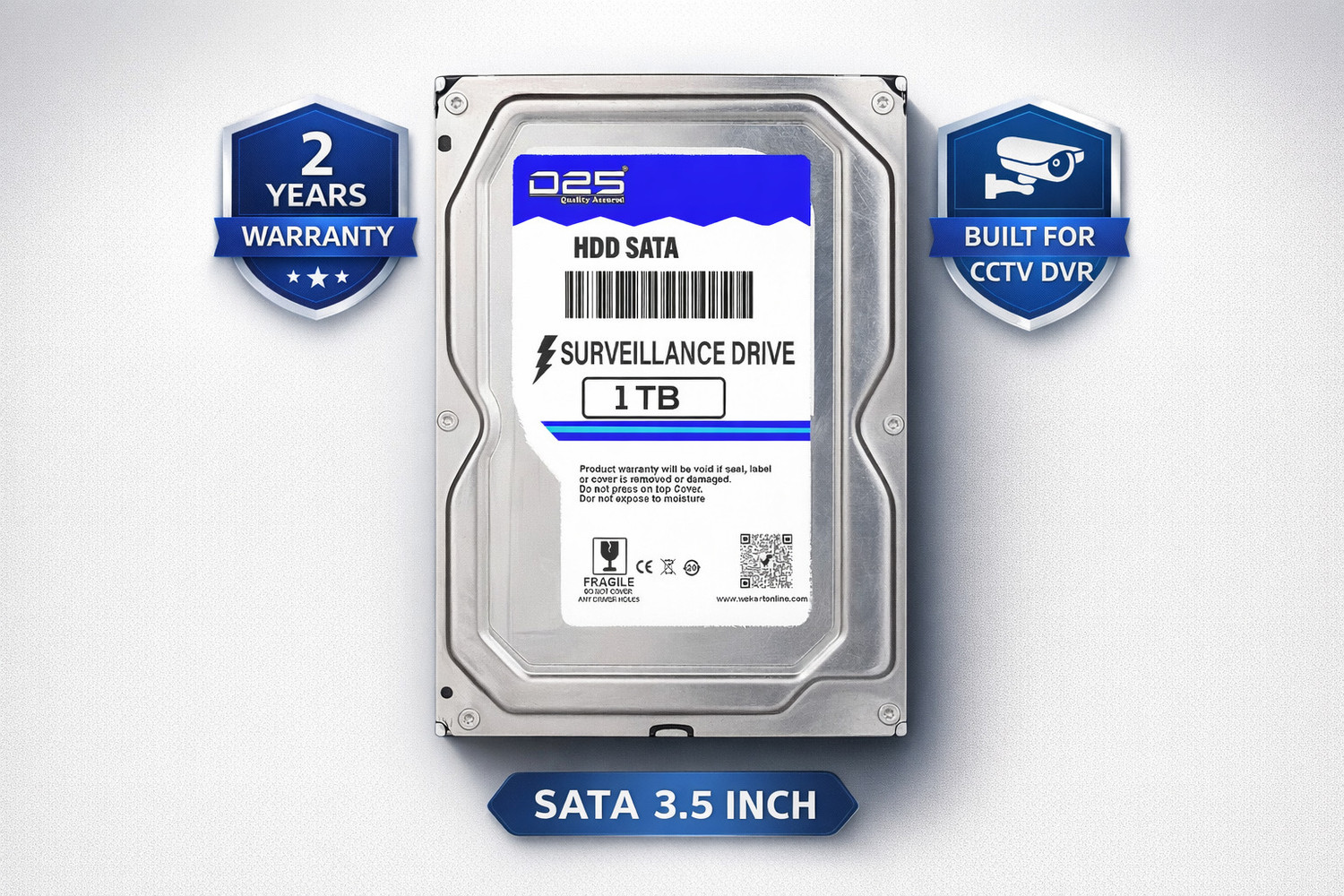 Image of D25 1TB Internal Hard Disk for CCTV DVR | 3.5 Inch SATA Surveillance HDD 1 TB Surveillance Systems Silver SATA Internal Hard Disk Drive (HDD) (24x7 Continuous Recording | Designed for CCTV DVR Systems | 2 Years Warranty)