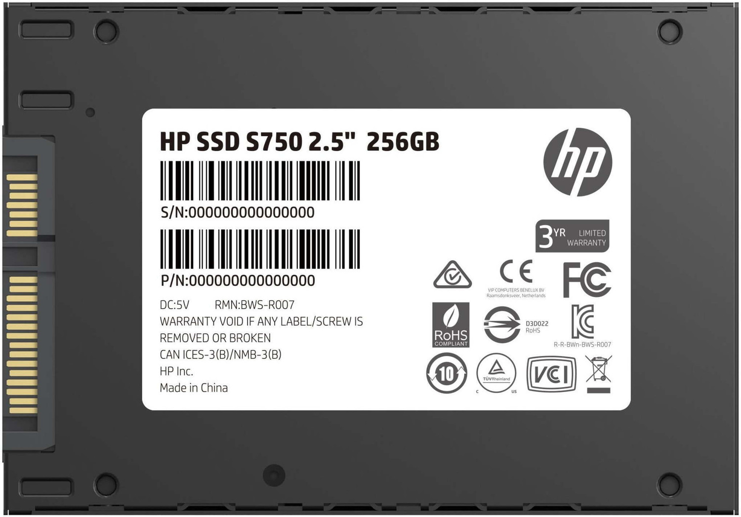 Image of HP S750 SATA SSD (16L52AA#ACJ) 256 GB Laptop, Desktop, All in One PC's Black SATA III Internal Solid State Drive (SSD) (SSD S750 2.5 inch)