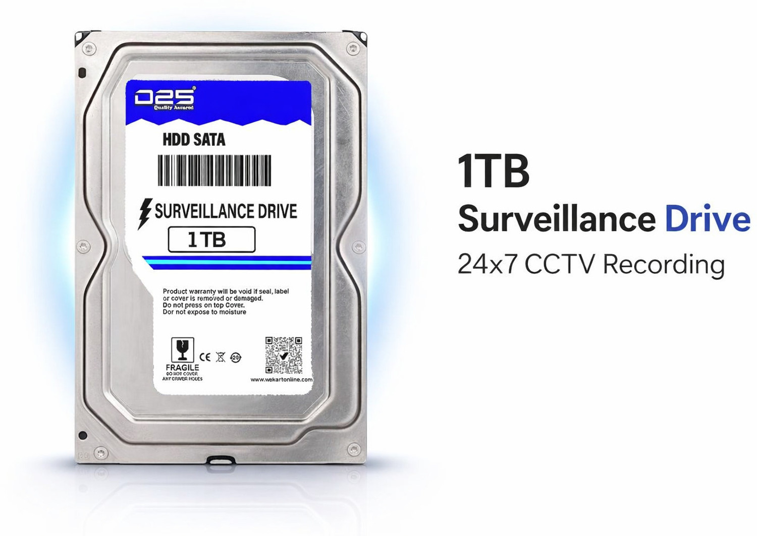 Image of D25 1TB Internal Hard Disk for CCTV DVR | 3.5 Inch SATA Surveillance HDD 1 TB Surveillance Systems Silver SATA Internal Hard Disk Drive (HDD) (24x7 Continuous Recording | Designed for CCTV DVR Systems | 2 Years Warranty)