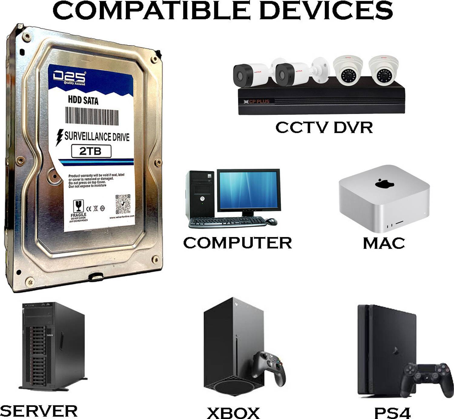 D25 Video 2TB SATA Hard Disk for HIKVISION DS-7108HGHI-K1 8
