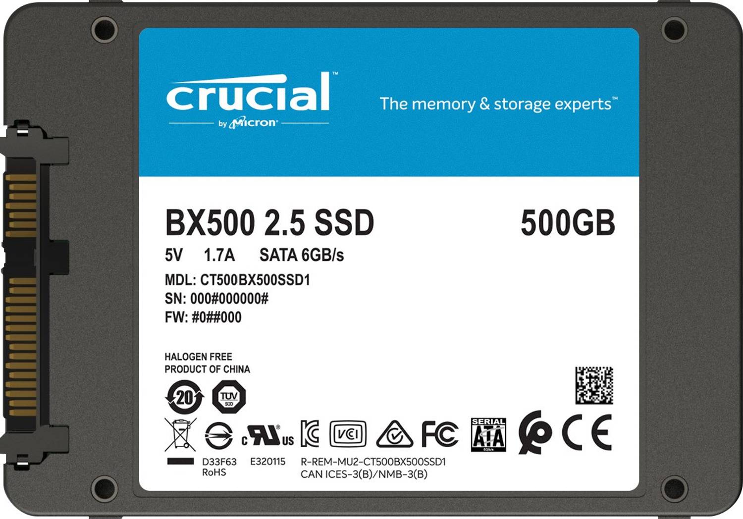 Crucial BX500 3D NAND 2.5-inch 500 GB Desktop, Laptop Black SATA