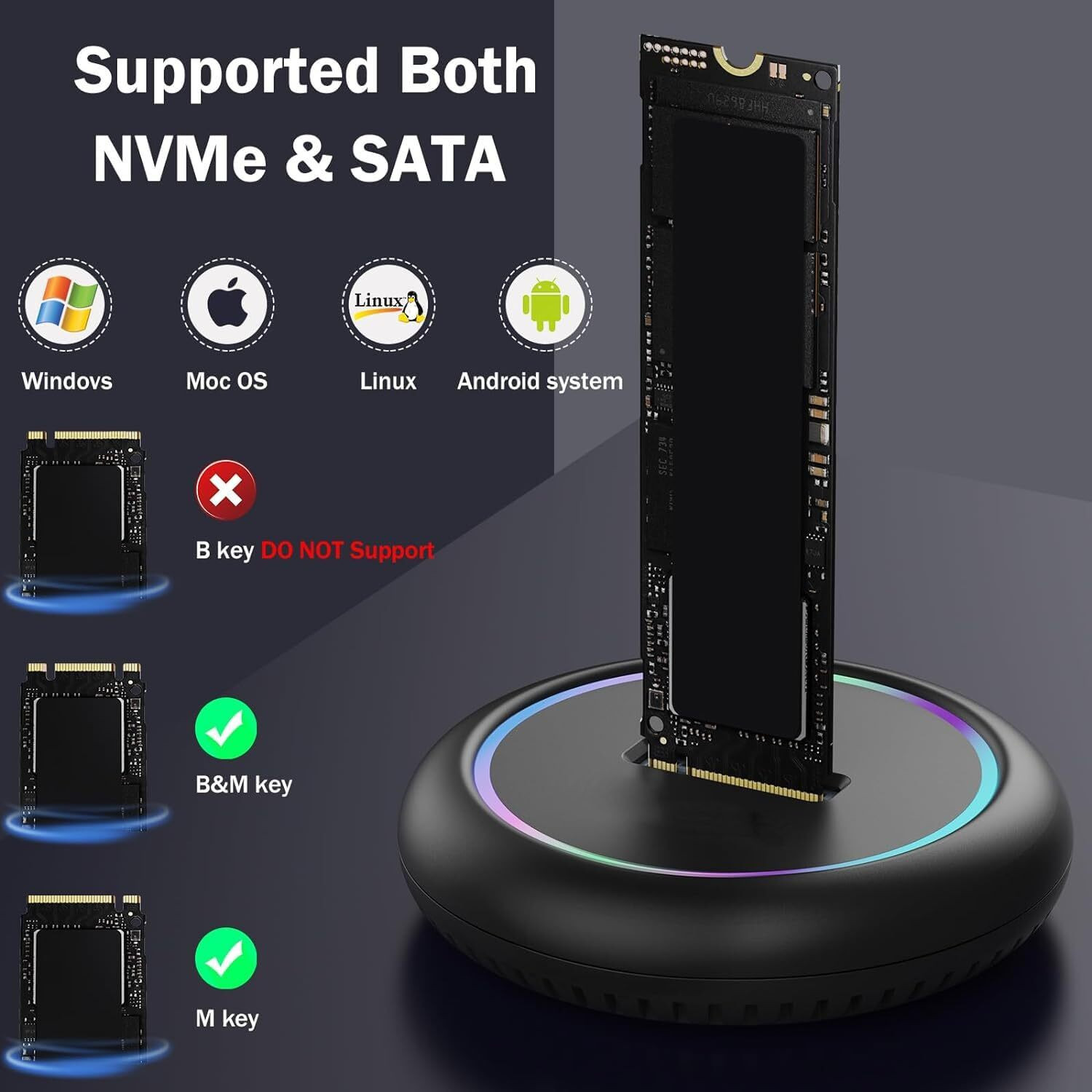 Image of Etzin Both M Key & B+M Key NVMe PCIE and SATA NGFF SSD Dock 1 GB All in One PC's Black M.2 Internal Solid State Drive (SSD) (M.2 NVMe & SATA to USB C Docking Station, M.2 SSD to USB A C Reader Adapter)