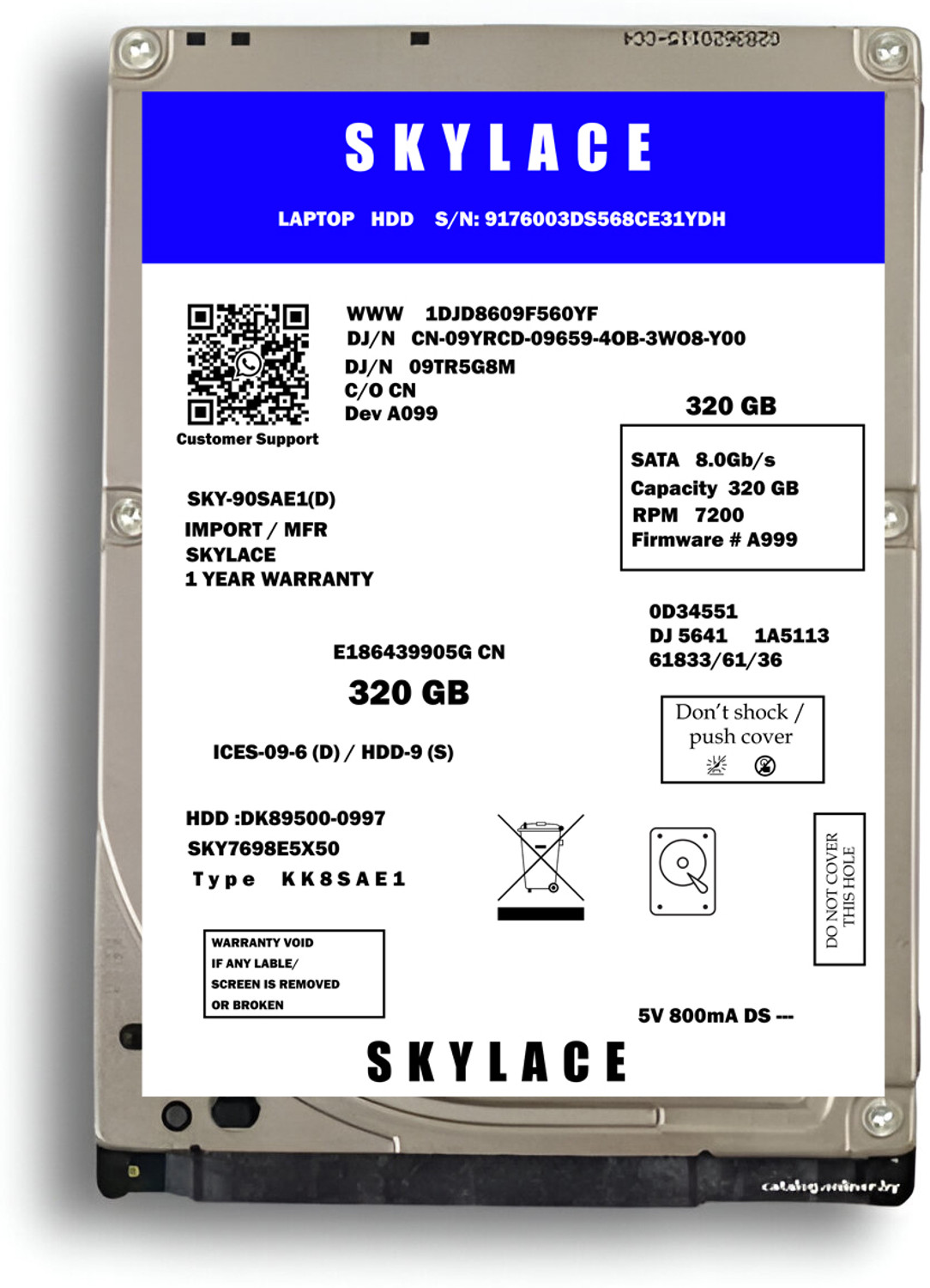 Image of SKYLACE Internal Hard Drive 320 GB Laptop, Desktop Multicolor SATA Internal Hard Disk Drive (HDD) (6 Gb /s, 5400 RPM, 128MB Cache)