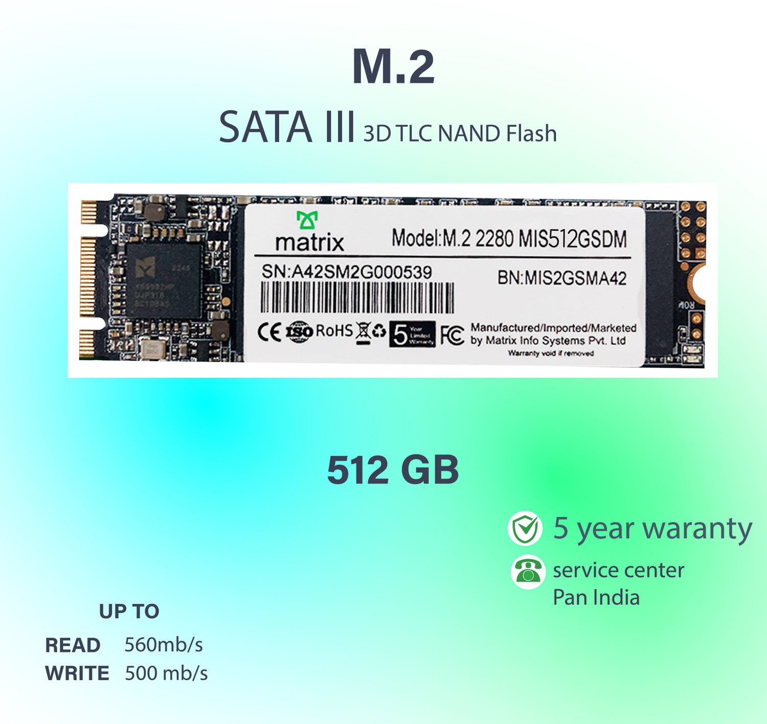Image of MATRIX M.2 SOLID STATE DRIVE 512 GB Desktop, Laptop Multicolor M.2 Internal Solid State Drive (SSD) (XS00M00512)