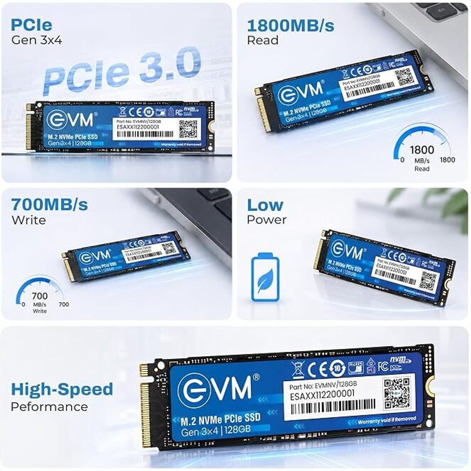 Image of NVME SSD NVME SSD 128 GB All in One PC's, Desktop, Laptop, Network Attached Storage, Servers, Surveillance Systems Black PCIe NVMe Internal Solid State Drive (SSD) (EVM 128gb nvme) (Interface: PCIe NVMe, Form Factor: M.2)