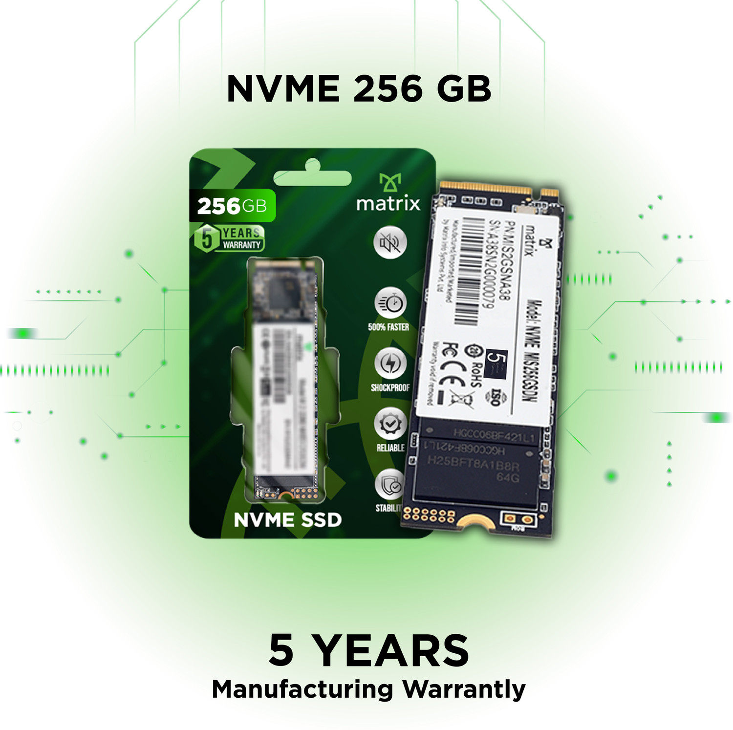Image of MATRIX NVME SOLID STATE DRIVE 256 GB Desktop, Laptop, All in One PC's Black PCIe NVMe Internal Solid State Drive (SSD) (XS00NVME256)