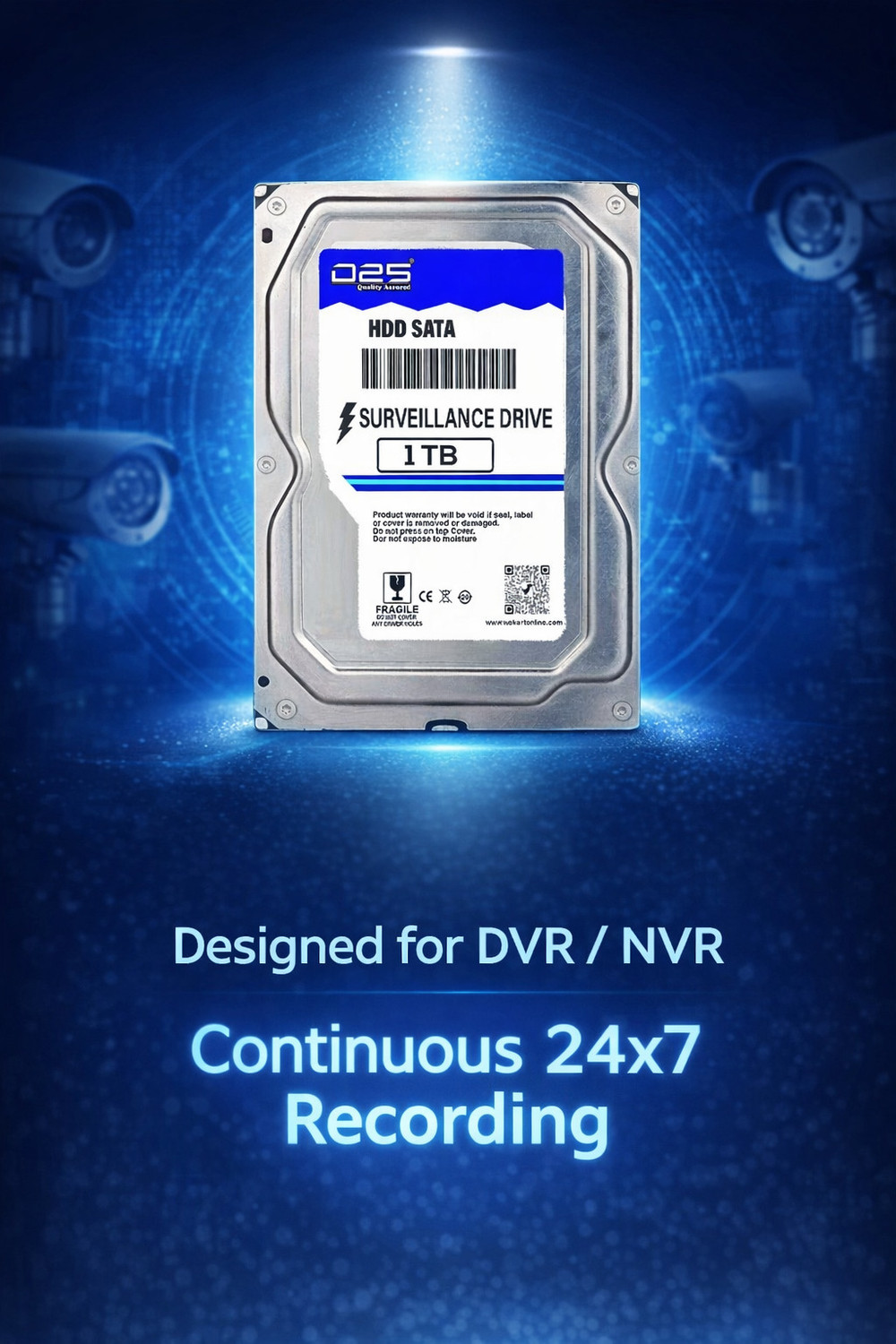 Image of D25 1TB Internal Hard Disk for CCTV DVR | 3.5 Inch SATA Surveillance HDD 1 TB Surveillance Systems Silver SATA Internal Hard Disk Drive (HDD) (24x7 Continuous Recording | Designed for CCTV DVR Systems | 2 Years Warranty)