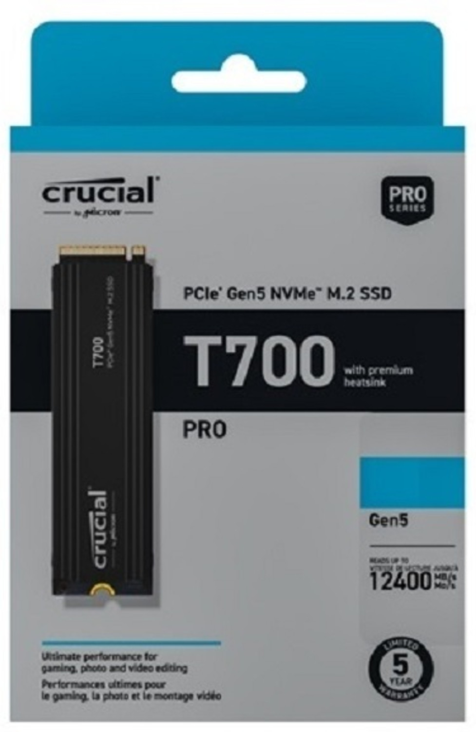 Image of Crucial T700 2 TB Desktop, Laptop Black PCIe NVMe Internal Solid State Drive (SSD) (CT2000T700SSD5)