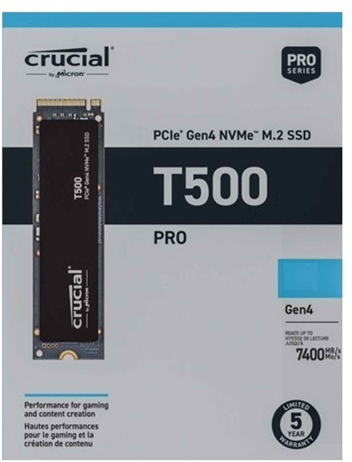 Image of Crucial T500 1 TB Desktop, Laptop Black PCIe NVMe Internal Solid State Drive (SSD) (CT1000T500SSD8)
