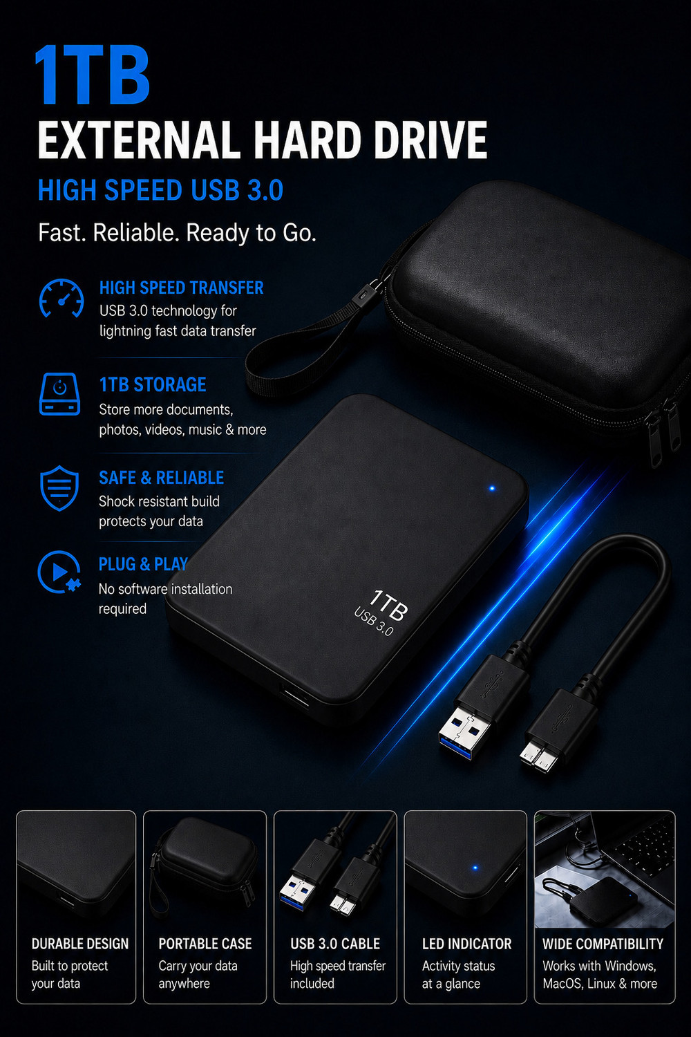 Image of DATRIX HDD 1 TB Laptop Black SATA Internal Hard Disk Drive (HDD) (1TB EXTERNAL HARD DISK DRIVE WITH COVER)