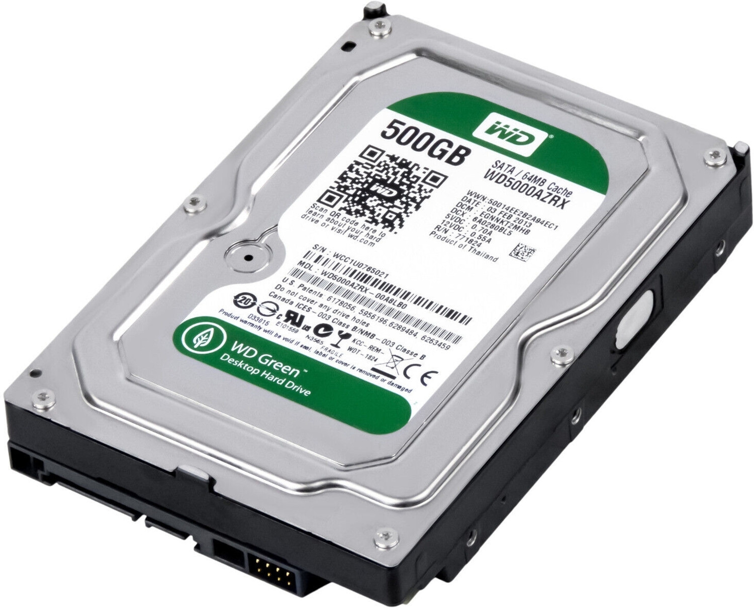 Image of WD Green hd 500 GB Desktop White, Silver, Green SATA Internal Hard Disk Drive (HDD) (WD5000AZRXP)