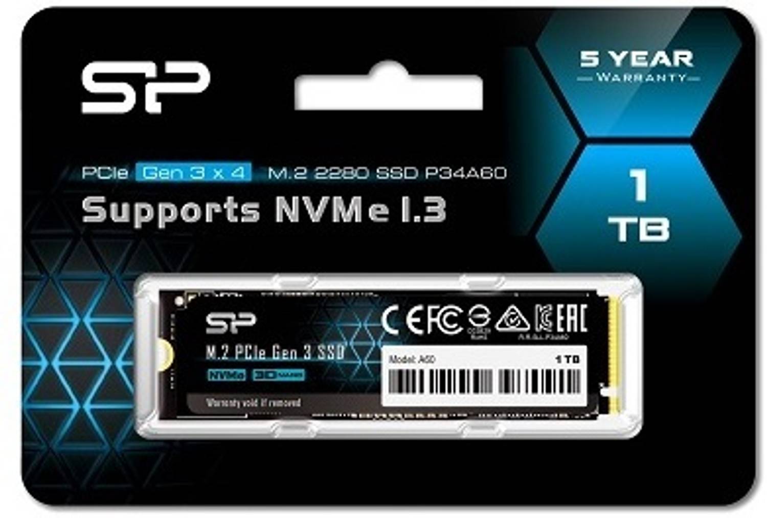 Silicon Power P34A60 1 TB Desktop, Laptop Black PCIe NVMe Internal