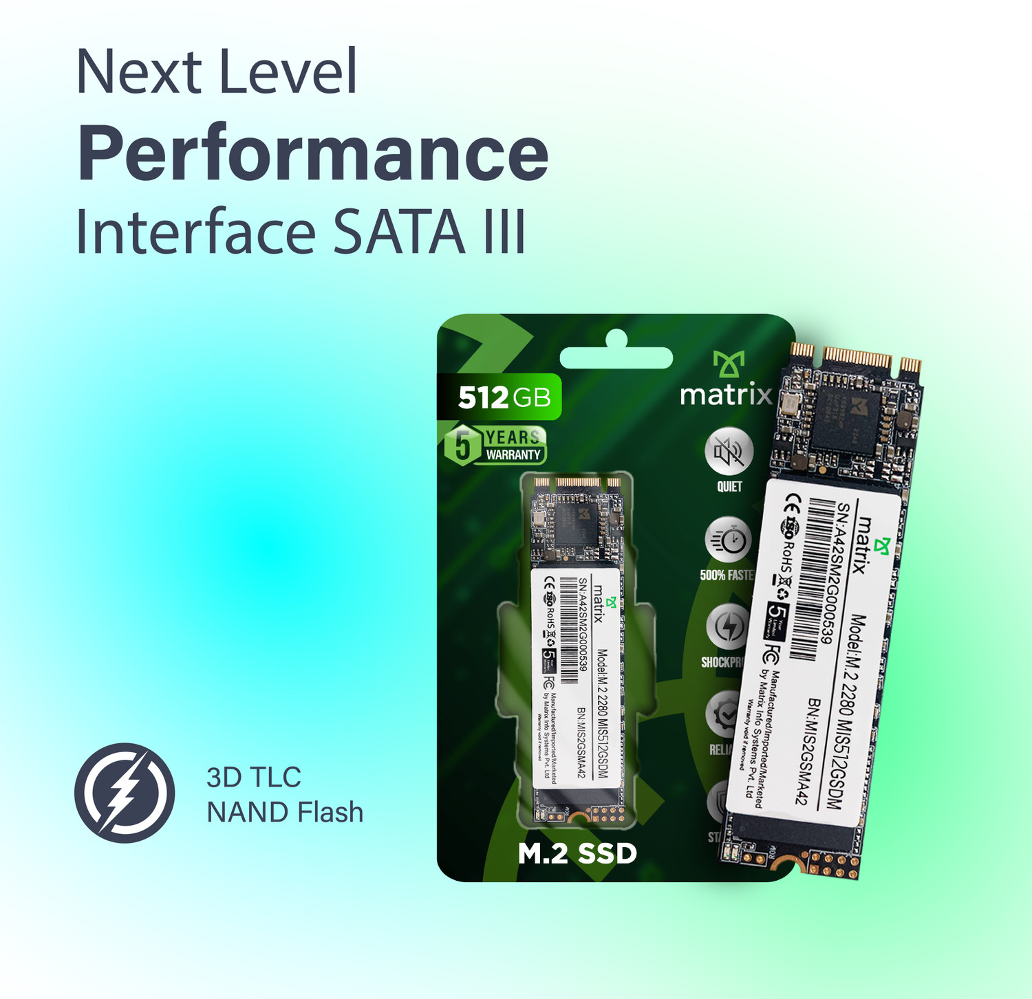 Image of MATRIX M.2 SOLID STATE DRIVE 512 GB Desktop, Laptop Multicolor M.2 Internal Solid State Drive (SSD) (XS00M00512)