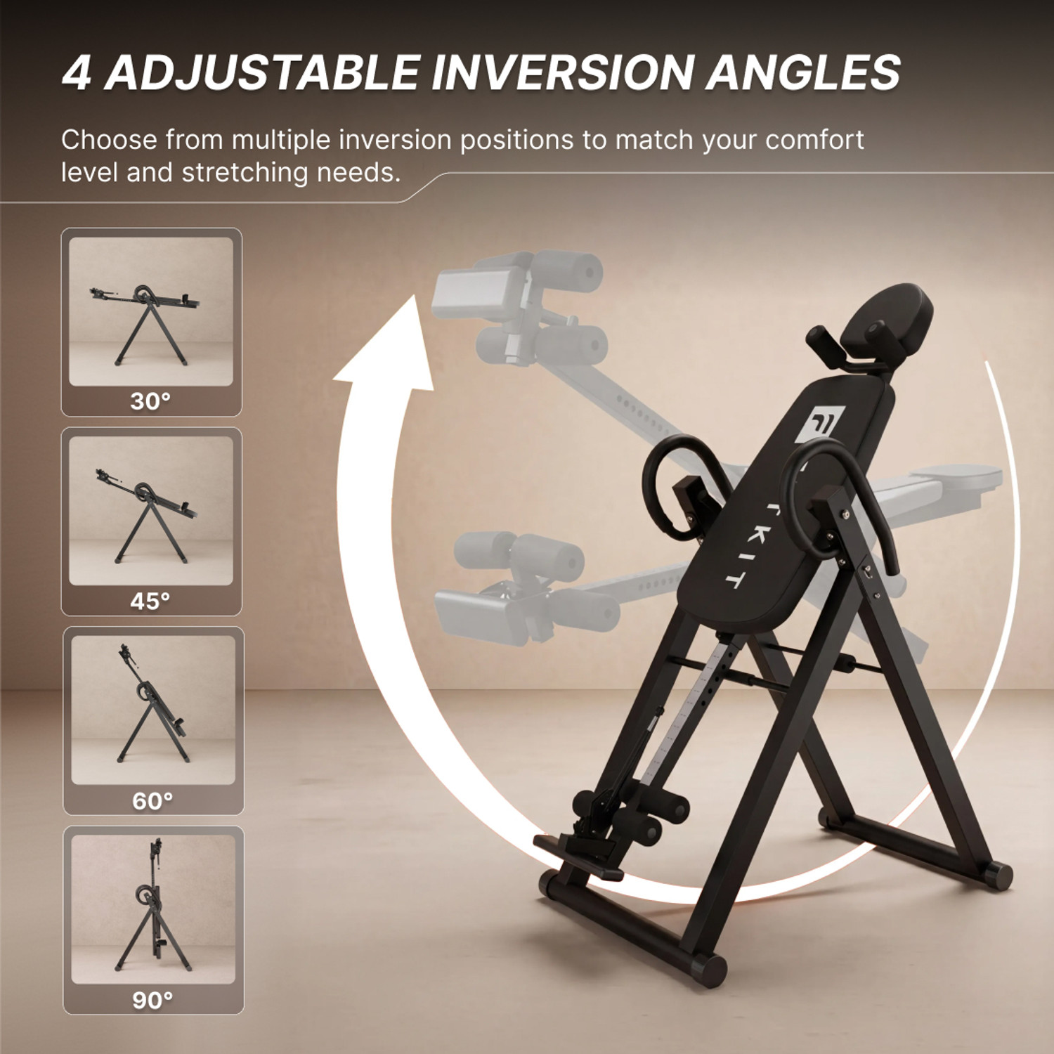 Image of FITKIT by cult Inversion Table 120 kg Capacity 4 Adjustable Angles Foldable & Compact Foldable Steel Inversion Table
