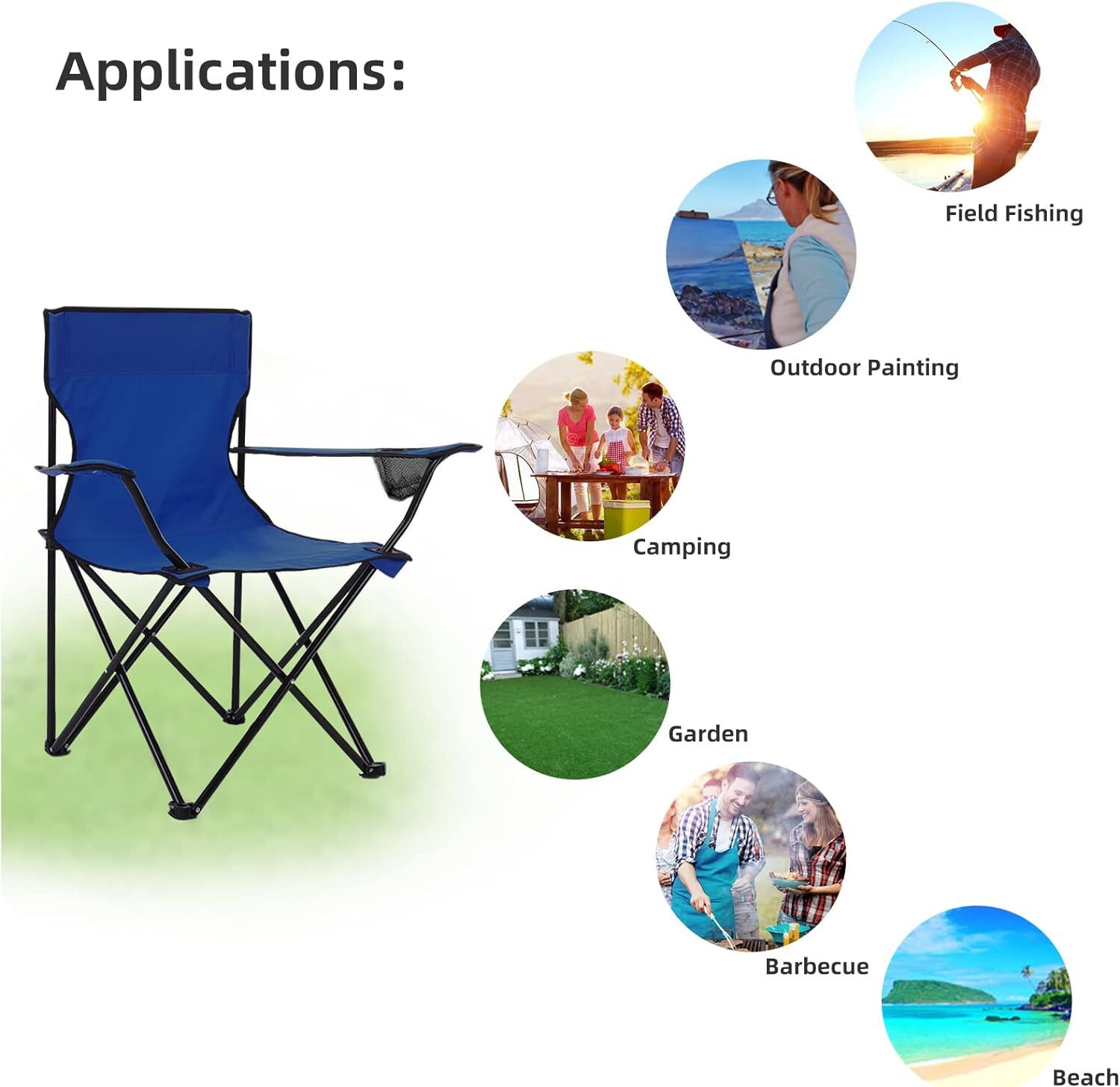 Image of Abhsant Folding Garden Chair with Arm Rest & Glass Holderfor Camping, Picnic, Travelling Foldable Carbon Steel Inversion Chair