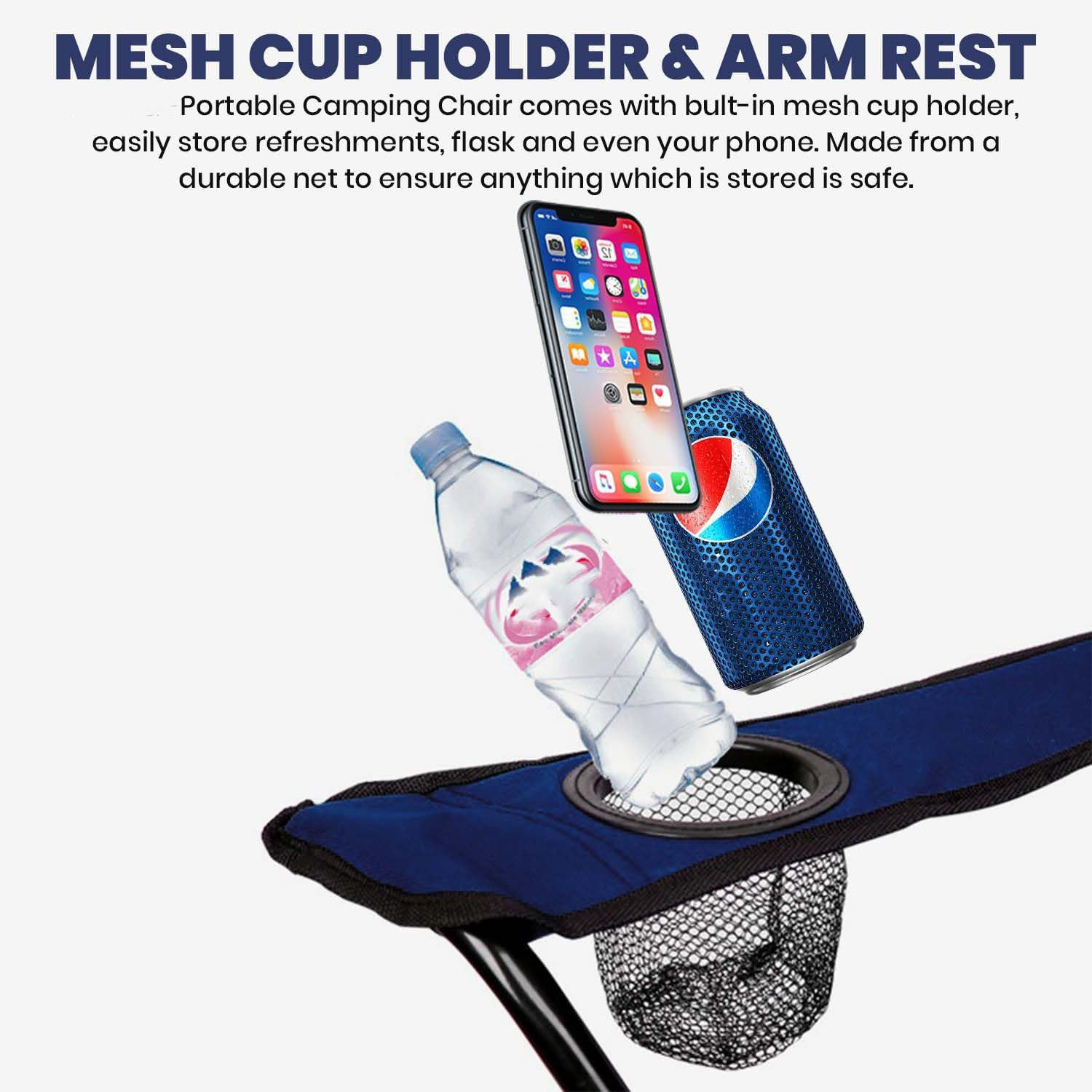 Image of Abhsant Folding Garden Chair with Arm Rest & Glass Holderfor Camping, Picnic, Travelling Foldable Carbon Steel Inversion Chair