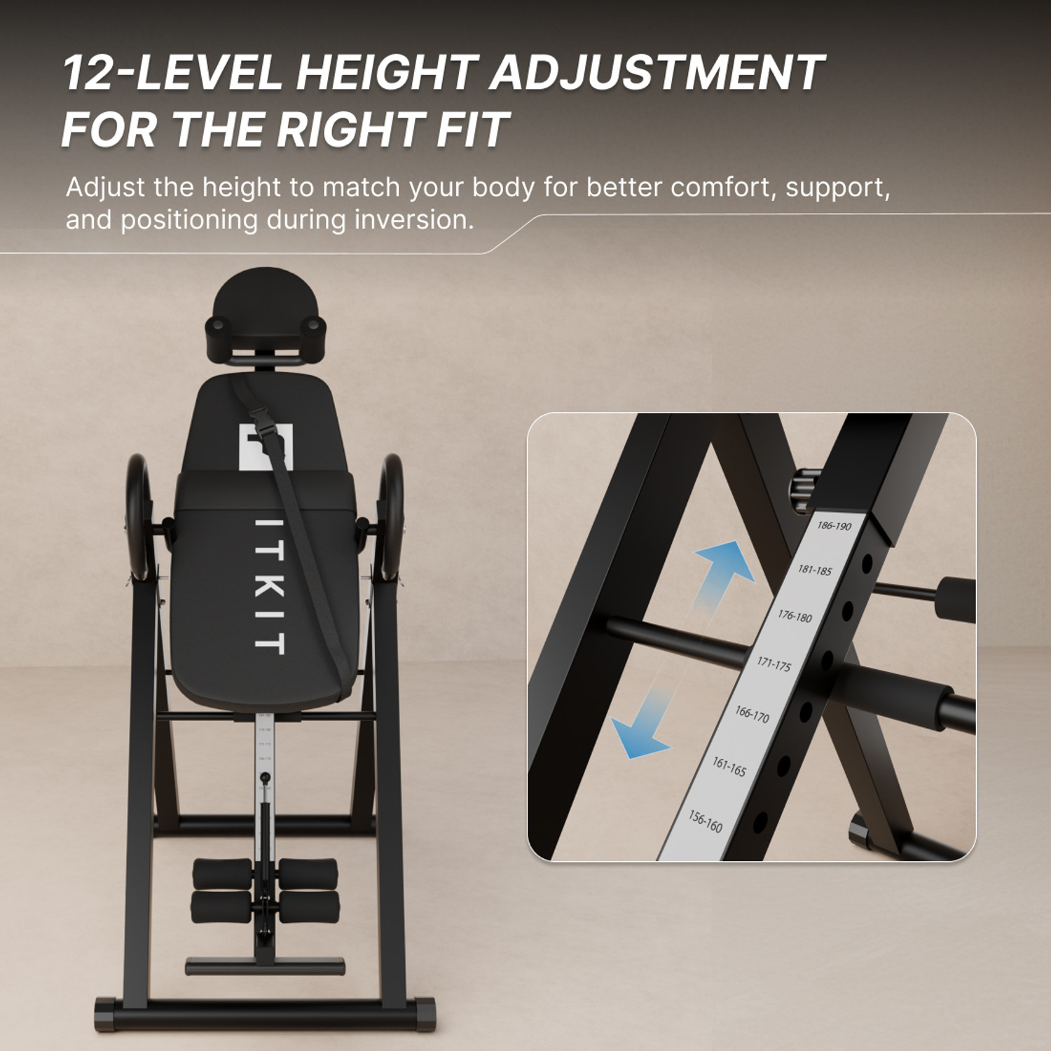 Image of FITKIT by cult Inversion Table 120 kg Capacity 4 Adjustable Angles Foldable & Compact Foldable Steel Inversion Table